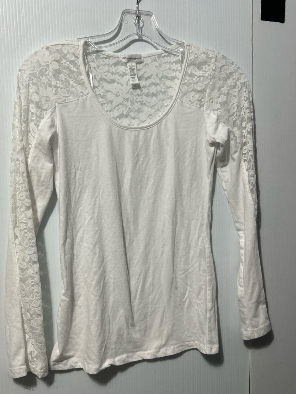 Ambiance White Lace Sleeve Long Sleeve Top